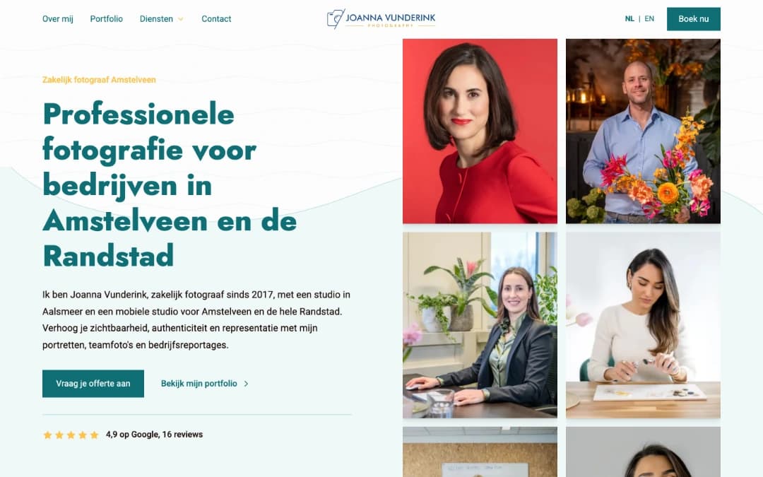 Website laten maken voor Zakelijk fotograaf in Amstelveen: Joanna Vunderink Photography